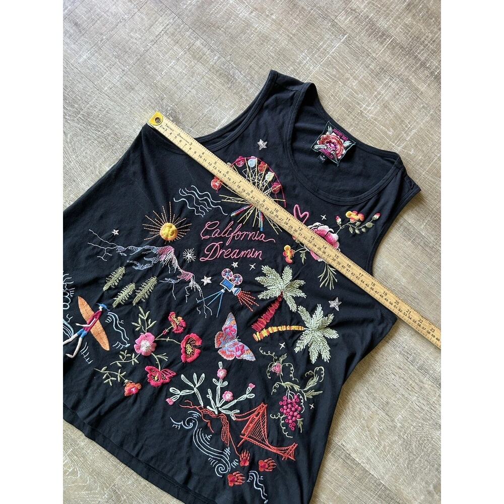 Johnny Was California Dreamin Embroidered Tank Top Womens M Black Boho Cotton - Picture 5 of 7